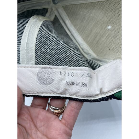 Vtg USA MADE Denim Cotton Gin Texas Patch Trucker Hat Snapback CROWELL CAP READ - Picture 11 of 12